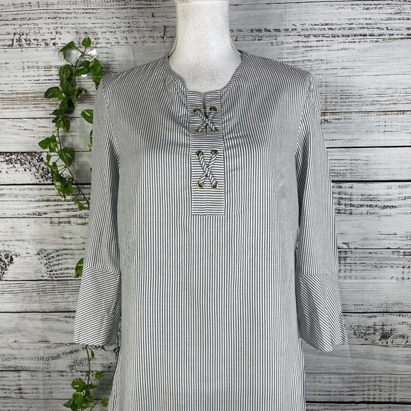 Jones New York Tunic Blouse sz Small Black White Striped Sailor Nautical Cruise - Picture 3 of 12